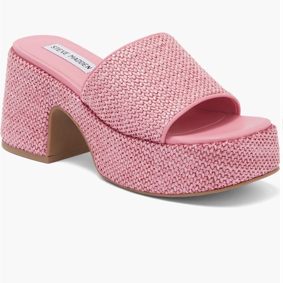 Steve Madden Reign Platform Mule Pink Raffia - Picture 1 of 3